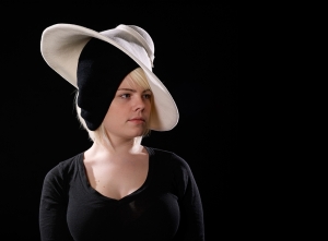 2 piece wool felted hat for another student's fashion show - note the profile on the black portion